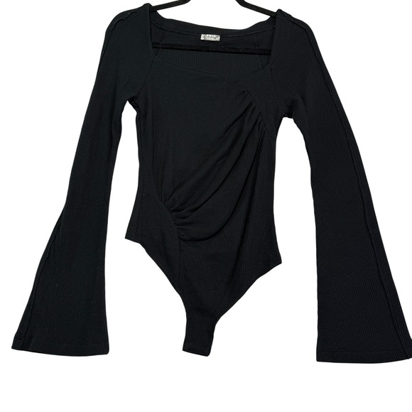NEW Intimately Free People On a Cloud Bodysuit Black Long Bell Sleeve Size M - Picture 1 of 6